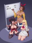  3girls bangs black_hair black_panties black_thighhighs blonde_hair blue_eyes blunt_bangs blush brown_eyes brown_hair closed_mouth commentary commission cum cum_in_container cum_in_cup cum_in_mouth cup dark-skinned_female dark_skin demon_horns detached_sleeves dress eliza_(tekken) english_commentary erection futa_with_female futanari handjob high_heels highres holding holding_cup horns josie_rizal large_penis lili_(tekken) long_hair long_sleeves multiple_girls nose_blush open_mouth panties penis purple_lips riz second-party_source short_hair sitting smile squatting standing teeth tekken testicles thighhighs uncensored underwear veins veiny_penis white_dress wide_sleeves yellow_eyes 