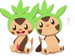  absurd_res balls blush buckteeth chespin duo female feral genitals hi_res male minami_(artist) nintendo penis pok&eacute;mon pok&eacute;mon_(species) pussy question_mark simple_background sitting tapering_penis teeth video_games white_background 