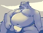  2022 absurd_res anthro belly big_belly bulge clothed clothing erection erection_under_clothing hi_res humanoid_hands kemono male mammal moobs navel nipples overweight overweight_male sitting solo udontarai ursid 