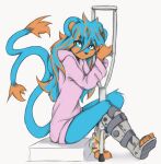  4_toes absurd_res anthro black_nose blue_body blue_eyes blue_fur blue_hair breasts cast clothing cowlick crutch eyebrow_through_hair eyebrows facial_markings feet female forked_tail fur gloves_(marking) grey_background hair hair_over_eye head_markings hi_res hoodie knee_tuft leg_markings leg_tuft leg_warmers legwear liru_(lirumouse) long_hair looking_at_viewer mammal markings medical_instrument mouse multicolored_body multicolored_fur multicolored_hair murid murine muzzle_(marking) one_eye_obstructed orange_body orange_fur raised_arms rodent scientific_instrument shadow simple_background sitting slim small_breasts smile snout snout_markings socks_(marking) solo tinygaypirate toes topwear translucent translucent_hair tuft two_tone_body two_tone_fur two_tone_hair unusual_anatomy unusual_tail 