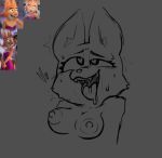  &lt;3_pupils a_stranger12 ahegao anthro areola blush bodily_fluids breasts canid canine diane_foxington dreamworks female fox hi_res looking_pleasured mammal monochrome nipples open_mouth saliva solo sweat the_bad_guys tongue tongue_out 