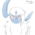  1_fang absol blush chest_tuft digital_drawing_(artwork) digital_media_(artwork) eyelashes female feral fur krita_(program) looking_at_viewer nintendo pok&eacute;mon pok&eacute;mon_(species) red_eyes shy_smile simple_coloring sketch small_fangs smile smiling_at_viewer solo tuft video_games white_body white_fur zennybluegenesis 