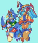  absurd_res anthro avian biped blue_body breath_of_the_wild clothing duo green_eyes half_naked hat headgear headwear hi_res kass_(tloz) male nintendo pupils revali rito simple_background slit_pupils sugata1616 the_legend_of_zelda veil video_games yellow_body yellow_eyes 