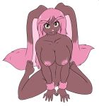  2016 4_toes 5_fingers amber_eyes anthro areola arm_tuft big_breasts breasts brown_body brown_fur claws feet female fingers fur genitals hair hindpaw humanoid_hands kneeling long_ears looking_at_viewer lopunny navel nintendo nipples nude paws pink_areola pink_hair pink_nipples pink_nose pok&eacute;mon pok&eacute;mon_(species) pok&eacute;morph pussy shiny_pok&eacute;mon simple_background skidd smile solo survival_of_the_fittest tiffany_harkick toe_claws toes translucent translucent_hair tuft video_games white_background wrist_tuft 