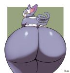  absurd_res anthro big_butt butt female grey_body hi_res huge_butt humanoid ll-ss looking_at_viewer looking_back markings nintendo pok&eacute;mon pok&eacute;mon_(species) pok&eacute;morph purugly rear_view signature solo thick_thighs video_games whiskers white_markings wide_hips 