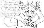  anthro antlers beastars canid canine canis cervid cervine digital_media_(artwork) duo english_text fellatio fur genitals horn legoshi_(beastars) louis_(beastars) male male/male mammal monochrome nude oral penile penis red_deer sex simple_background text wintersink wolf 
