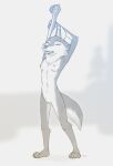  2022 anthro barefoot breasts canid canine canis digital_media_(artwork) eyes_closed feet female fingers fur genitals hi_res illumination_entertainment mammal monochrome nipples nude open_mouth porsha_crystal pussy ruth66 simple_background sing_(movie) sketch solo standing stretching teeth toes white_background wolf yawn 