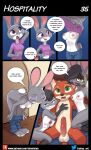  anthro bodily_fluids breasts canid canine comic dialogue disney english_text female fox genital_fluids genitals group hi_res judy_hopps lagomorph leporid male mammal nick_wilde penis pussy pussy_juice rabbit siroc text url zootopia 