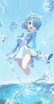  arona_(blue_archive) blue_archive blue_eyes blue_hair choker fish hair_over_one_eye hairband highres looking_at_viewer m.q_(mqkyrie) open_mouth shoes skirt sneakers sparkle teeth thighs upper_teeth water 