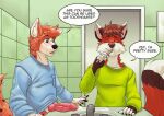  anthro bodily_fluids brush brushing brushing_teeth canid canine cookie_(cookie cum duo fox fox) genital_fluids genitals knot lorenzobrezo male male/male mammal matthew_(oop1oop2) penis toothpaste 