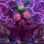  16:9 2021 3d_(artwork) 4k absurd_res anus baron_of_hell big_breasts breasts claws demon detailed_background digital_media_(artwork) doom_(series) fangs female genitals glowing glowing_eyes green_eyes hair hi_res horn huge_filesize humanoid id_software looking_at_viewer lying monster multicolored_body muscular muscular_female nude on_back open_mouth pussy red_body solo thekidxeno thick_thighs tongue tongue_out two_tone_body video_games white_body wide_hips widescreen 