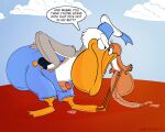  absurd_res anthro avian balls big_balls big_butt bird bodily_fluids butt comic disney duo genital_fluids genitals hi_res huge_balls huge_butt hyper hyper_balls hyper_butt hyper_genitalia long_penis male male/male metrothefox pelecaniform pelican penis precum snipe the_pelican_and_snipe 