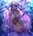 1girl ateez_hncrn blue_eyes breasts commission dark-skinned_female dark_skin hair_ornament large_breasts long_hair open_mouth original purple_hair revealing_clothes skeb_commission smile solo squid_girl star_(symbol) star_hair_ornament ula_del_mar underwater very_long_hair 