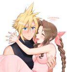  1boy 1girl 2021 aerith_gainsborough arms_around_neck bangs bare_arms black_sweater blonde_hair blue_eyes bow braid braided_ponytail breasts brown_hair carrying choker cleavage closed_eyes cloud_strife couple dated dress final_fantasy final_fantasy_vii hair_between_eyes hair_bow hair_intakes hetero krudears long_hair nail_polish pink_bow pink_dress pink_nails ponytail princess_carry ribbed_sweater ribbon_choker shiny shiny_hair shiny_skin sideboob simple_background sleeveless sleeveless_dress sleeveless_sweater small_breasts spiked_hair sweatdrop sweater turtleneck turtleneck_sweater twitter_username watermark white_background 