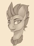  2022 big_ears broken_horn bust_portrait equid equine eye_scar eyelashes facial_scar female feral friendship_is_magic half-closed_eyes hasbro hi_res horn mammal mohawk monochrome my_little_pony my_little_pony:_the_movie_(2017) narrowed_eyes open_mouth portrait scar scarf solo tempest_shadow_(mlp) tenebrisnoctus unicorn 