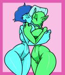  2020 absurd_res alien alien_humanoid areola big_breasts blue_body blue_hair blue_skin breasts cartoon_network duo eyelashes eyes_closed female female/female fingers fujiweeb gem_(species) genitals green_body green_skin hair hi_res huge_breasts humanoid kissing lapis_lazuli_(steven_universe) lord_dominator not_furry nude pussy running_mascara steven_universe wander_over_yonder wide_hips 