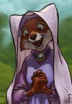  2022 absurd_res anthro canid canine clothing colored_sketch deadfish32 digital_media_(artwork) disney dress female fox fur hi_res jewelry maid_marian mammal necklace open_mouth robin_hood_(disney) shaded sketch smile solo 