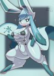  6_breasts absurd_res anthro blue_body breasts bronyant clothed clothing eeveelution female glaceon hi_res multi_breast nintendo pok&eacute;mon pok&eacute;mon_(species) solo video_games 