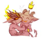  anthro anthro_on_anthro bracelet chest_tuft colored crown curved_horn demon devil_teemo_(lol) digital_media_(artwork) duo eyes_closed fire flaming_hair frottage fur fur_markings genitals hand_holding head_tuft headpiece horn imp jewelry kennen_(lol) kissing league_of_legends male male/male male_anthro markings mousesix open_mouth orange_eyes penis penis_size_difference pseudo_hair riot_games sex short short_anthro short_male simple_background smoke spade_tail teemo_(lol) teeth_showing tongue tongue_out touching_hand touching_penis tuft video_games white_background yordle 