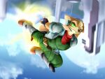  4:3 boots city clothing cloud flying footwear fox_mccloud leggy2fast male nintendo rocket_boots sky solo star_fox video_games 