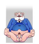  2022 absurd_res anthro balls beard belly big_belly clothing colonel_k danger_mouse_(series) erection facial_hair genitals hi_res humanoid_genitalia humanoid_hands humanoid_penis male mammal mature_male navel necktie neenya overweight overweight_male penis pubes shirt solo topwear ursid 