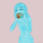  absurd_res blue_eyes blue_slime burger eating food girly goo_creature goopy_(kawaiiredpandas) hi_res humanoid kawaiiredpandas looking_at_viewer male slime solo 