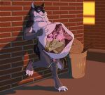  abdominal_bulge absurd_res anthro bodily_fluids canid canine canis cervid clint deerboi digestive_fluids felid hi_res lion male male/male mammal oral_vore overweight pantherine purpleleoart solo stomach_acid vore wolf 