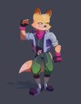  2021 absurd_res anthro boots brown_body brown_fur canid canine clothing cryptiddomain fingerless_gloves footwear fox fox_mccloud fur gloves green_eyes handwear hi_res jacket male mammal nintendo scarf simple_background solo star_fox topwear video_games 