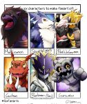  anthro armor bandai_namco beelzemon black_body blackwargreymon blonde_hair capnii claws demon digimon digimon_(species) fur gotsumon grey_body grey_fur group guilmon hair hi_res horn humanoid madleomon male red_body rock scalie strabimon yellow_eyes 