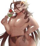  abs anthro beverage black_hair clothing dragon drinking fuxi_(tas) glass hair hi_res lifewonders long_hair makuno101 male muscular muscular_anthro muscular_male pecs solo speedo swimwear tokyo_afterschool_summoners video_games 