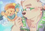  anthro bird_dog canid canine canis cigarette clothing cu_sith_(tas) domestic_dog duo eyewear glasses golden_retriever hat headgear headwear hi_res hunting_dog igarashi_ta leib_(tas) lifewonders male mammal polar_bear retriever scarf smoking straw_hat swimming swimwear tokyo_afterschool_summoners ursid ursine video_games 