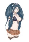  1girl absurdres bikini bikini_top_only blue_eyes blue_hair breasts cleavage clothes_lift cropped_legs front-tie_bikini front-tie_top highres isuzu_(kancolle) kantai_collection large_breasts long_hair looking_at_viewer one-hour_drawing_challenge open_mouth ryo_(tg290) shirt_lift skirt solo swimsuit twintails very_long_hair 