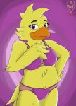  4_fingers alternate_form anthro anthrofied avian beak bikini bikini_top bird bra breasts chica_(fnaf) chicken claws clothing feathers feet female fingers five_nights_at_freddy&#039;s fluffy fluffy_tail galliform gallus_(genus) hi_res lingerie mammal non-mammal_breasts orange_beak overweight overweight_anthro overweight_female panties phasianid scottgames slightly_chubby solo swimwear thevgbear thick_thighs toes underwear video_games white_claws wide_hips yellow_body yellow_feathers 