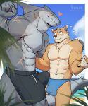  &lt;3 2022 abs absurd_res anthro beach biped blush bulge canid canine clothed clothing digital_media_(artwork) duo erection erection_under_clothing fish fur gakujo gills grey_body grey_skin hand_on_shoulder hi_res larger_anthro larger_male male male/male mammal marine multicolored_body multicolored_fur multicolored_skin muscular muscular_anthro muscular_male orange_body orange_fur outside pecs scars_all_over sea seaside shark size_difference sky smaller_anthro smaller_male smile swimming_trunks swimwear two_tone_body two_tone_fur two_tone_skin water white_body white_fur white_skin 