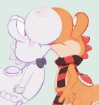  air6ornepig albino anthro arm_cuffs bow_tie duo eyes_closed hi_res kissing male male/male mario_bros nintendo orange_body scarf tongue video_games yoshi 