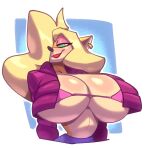  2022 activision anthro bandicoot big_breasts bigdad bikini bikini_top blonde_hair breasts cleavage clothed clothing crash_bandicoot_(series) female green_eyes hair huge_breasts looking_at_viewer makeup mammal marsupial simple_background smile smiling_at_viewer solo swimwear tawna_bandicoot video_games 