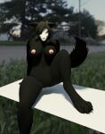  anthro artist_kyra black_body black_fur black_hair breasts canid canine canis female fur genitals hair long_hair mammal nipples paws pussy scp-1471-a scp_foundation skulldog_(species) solo wolf 