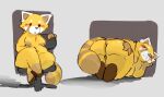  2022 aggressive_retsuko ailurid anthro anus areola belly bent_over big_butt big_tail blush breasts brown_body brown_fur bubble_butt butt canid canine chair claws clothing crossed_legs dreamywolfdd female footwear footwear_only front_view fur furniture gaping gaping_anus genitals glistening glistening_body glistening_butt glistening_fur grey_background hand_on_butt hand_on_face looking_at_viewer mammal markings medium_breasts mostly_nude multicolored_body multicolored_fur navel nipples office_chair on_chair orange_body orange_fur plump_labia presenting presenting_hindquarters puffy_anus pussy rear_view red_panda retsuko sanrio shadow simple_background sitting slightly_chubby solo striped_markings striped_tail stripes tail_markings thick_thighs white_body white_fur wide_hips 