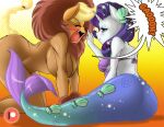  all_fours anthro applejack_(mlp) big_breasts blonde_hair boastudio breasts duo equid equine female friendship_is_magic hair hi_res horn mammal marine merfolk my_little_pony purple_hair rarity_(mlp) split_form unicorn 