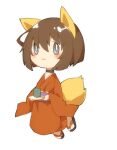  1girl :3 animal_ears bob_cut brown_hair choker fox_ears fox_girl fox_tail grey_eyes japanese_clothes kimono red_kimono short_hair shunrai solo tactics tail youko_(tactics) 