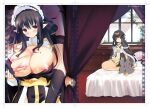  1boy 2girls arch_bishop_(ragnarok_online) bangs bed black_dress black_hair black_hairband blush breast_grab breasts brown_gloves cape cleavage commentary_request cover cover_page cowboy_shot cross doujin_cover dress frilled_hairband frills full_body fur-trimmed_cape fur-trimmed_gloves fur_trim gloves grabbing grabbing_from_behind hairband hetero high_wizard_(ragnarok_online) huge_breasts indoors kaede_(sayappa) long_hair looking_at_viewer mechanic_(ragnarok_online) medium_breasts multiple_girls nipples on_bed open_mouth pointy_ears rabbit ragnarok_online red_eyes sash short_dress two-tone_dress white_dress window yellow_sash 