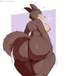 2022 absurd_res anthro areola beastars big_butt blush breasts butt canid canine canis digital_media_(artwork) eyebrows female fur hi_res jinu juno_(beastars) looking_back mammal nipples nude rear_view simple_background solo text url wolf 