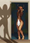  anthro blood blue_eyes bodily_fluids brown_body brown_fur brown_hair cervid clothed clothing dragon duo erection erection_under_clothing erthy3d female fur fur_markings girly hair hi_res horn male male/female mammal markings mikey_(disambiguation) nosebleed plant quetzy_(character) shadow shy thick_thighs towel 