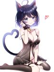  animal_ears bell black_hair blue_eyes blue_hair breasts cat_ears cat_girl cat_tail cleavage collar colored_tips heart highres honkai_(series) honkai_impact_3rd lingerie looking_at_viewer multicolored_hair neck_bell seele_vollerei short_hair sitting tail thighhighs underwear wariza white_background yukki_0125 