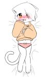  blush clothing digital_drawing_(artwork) digital_media_(artwork) domestic_cat felid feline felis female fur green_eyes hi_res hoodie lying mammal michi_korusuke panties pink_clothing pink_panties pink_underwear solo topwear underwear white_body white_fur yellow_eyes young zetsuya06 