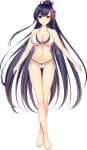  1girl agekichi_(heart_shape) artwhirl_mahou_gakuen_no_otome-tachi ass_visible_through_thighs bangs bare_arms bare_legs barefoot bikini black_hair breasts cleavage closed_mouth collarbone floating_hair flower front-tie_bikini front-tie_top full_body groin hair_between_eyes hair_flower hair_ornament hair_ribbon halterneck high_ponytail highres large_breasts long_hair looking_at_viewer lowleg lowleg_bikini multi-strapped_bikini pink_flower red_eyes red_ribbon ribbon sakura_(artwhirl) shiny shiny_hair side-tie_bikini sideboob smile solo standing swimsuit thigh_gap transparent_background underboob very_long_hair white_bikini 