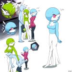  2021 angry_expression black_eyes blue_body blue_hair book breasts breath carrying_partner character_name cleavage clenched_teeth clothed clothing cold_sweat cross-popping_vein cydia_(pearboy-ooh) eye_through_hair female gardevoir green_hair group hair hair_over_eye hands_behind_back hi_res holding_backpack holding_book holding_object humanoid jealous kanji looking_at_viewer male medium_breasts meme menacing_(meme) nintendo not_furry one_eye_obstructed pearboy-ooh pearboy_(oc) pink_eyes pok&eacute;mon pok&eacute;mon_(species) red_eyes shiny_pok&eacute;mon sierra_(pearboy-ooh) simple_background size_difference smile smiling_at_viewer teeth translucent translucent_hair trio video_games white_background 