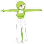  2021 5_fingers breasts cleavage clothed clothing eye_through_hair female fingers gardevoir green_hair hair hair_over_eye hi_res humanoid medium_breasts nintendo not_furry one_eye_obstructed pearboy-ooh pok&eacute;mon pok&eacute;mon_(species) red_eyes simple_background smile solo t-pose translucent translucent_hair video_games white_background 