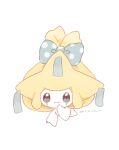  bow closed_mouth commentary_request dated full_body hand_up highres jirachi mkt_(buizu-miki) no_humans pokemon pokemon_(creature) polka_dot polka_dot_bow signature simple_background smile solo white_background 
