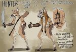  anthro biped black_hooves black_markings brown_body brown_eyes brown_fur cervid chinese_water_deer english_text fangs front_view fur gloves_(marking) holding_machete holding_object holding_weapon hooves imperatorcaesar inner_ear_fluff machete male mammal markings mask melee_weapon model_sheet rear_view scut_tail short_tail simple_background skull_mask smoking smoking_tobacco solo striped_arms tan_body tan_fur tan_tail text tuft water_deer weapon white_body white_fur white_inner_ear_fluff white_tail 
